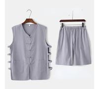 Cinese Uomo Ttang Abito Gilet E Set Pantaloncini Rana Bottoni Elastico Vita