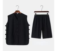 Cinese Uomo Ttang Abito Gilet E Set Pantaloncini Rana Bottoni Elastico Vita