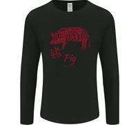 Cinese Zodiac Shengxiao Anno Del Maiale Uomo Manica Lunga T-Shirt