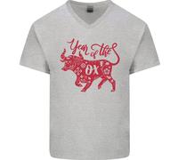 Cinese Zodiac Shengxiao Year Of The Ox Uomo Scollo A V Cotone T-Shirt