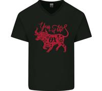 Cinese Zodiac Shengxiao Year Of The Ox Uomo Scollo A V Cotone T-Shirt