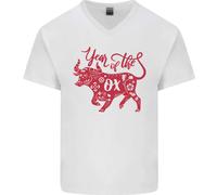 Cinese Zodiac Shengxiao Year Of The Ox Uomo Scollo A V Cotone T-Shirt