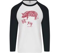 Cinese Zodiac Shengxiao Year Of The Pig Uomo L/S Baseball T-Shirt