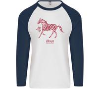 Cinese Zodiacale Shengxiao Anno Del Cavallo Uomo L/S Maglietta Da Baseball