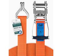 Cinghia di tensione CargoVA® con cricchetto e set di 4 ganci 35 mm x 6 m di lunghezza, carico di rottura 2000 kg, cinghia con cricchetto 2 pezzi arancione