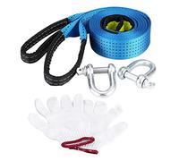 Cinghia di Traino, Fune di Traino per Rimorchio Auto da 5 Metri, Cavo di Traino per Recupero su Strada con Ganci per Strisce Riflettenti(Fune traino auto 5m)