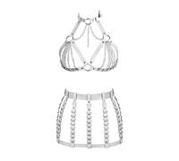 Cinghia per Il Corpo delle Donne Reggiseno di Cuoio Moda Hollow Cupless Garter Set Punk Gothic Halloween Carnevale Costume 4 (Bianco)