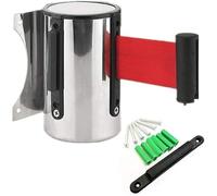 Cinghia retrattile a parete, Stainless Steel Wall Mount Retractable Red Ribbon Barrier Crowd Control Ribbon