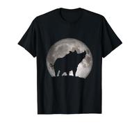 Cinghiale Guardando la Luna Maglietta con Stampa Grafica Economica, Uomo, Nero, L