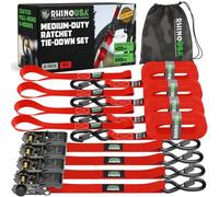 Cinghie a Cricchetto Rhino USA (4-Pack) - 2.5 cm x 4.6 m (800 kg di Resistenza alla Rottura) - Ganci a S di Sicurezza - Cinghie Premium per Camion, Carichi, Traslochi, Elettrodomestici - Rosso