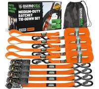 Cinghie a Cricchetto Rhino USA (4-Pack) - 2.5 cm x 4.6 m (800 kg di Resistenza alla Rottura) - Ganci a S di Sicurezza - Cinghie Premium per Camion, Carichi, Traslochi, Elettrodomestici - Arancione