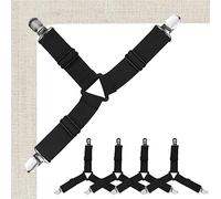 Cinghie angolari per lenzuola, 4 pezzi, colore nero, clip per coprimaterassi per tenere le lenzuola in posizione, fasce regolabili, chiusure elastiche/pinze/reggicalze adatte per biancheria da letto