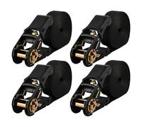 Cinghie di Fissaggio - Cinghia a Cricchetto in Poliestere - Set 4 Cinghie per Valigie Resistenti 25 mm x 4 m, Sicura del Carico Fino a 8000 kg, Cinghie per Valigie, Moto, Auto, Bicicletta (Nero)