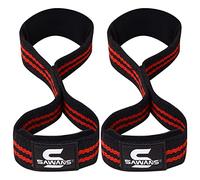 Cinghie di sollevamento imbottite Figura 8 cinghie da polso Pesanti Heavy Duty Doppio Loop Bodybuilding Formazione Palestra Cinghie di mano Bar antiscivolo Deadlift Supporto forti polsini (nero/rosso)