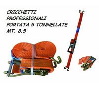 CINGHIE FASCIA MT 8,5 DOPPIE 2 GANCI MORSETTO TENDITORE CRICCHETTO 5 TONNELLATE