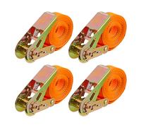 Relaxdays Ratchet Straps Set di 4 Cinghie a cricchetto, 4 m, Fissaggio Auto e rimorchio, 500 kg, per Ancoraggio carico, Colore: Arancione, 80% Poliestere 20% Acciaio