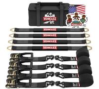 Cinghie per asse auto, doppi ganci a J, kit Vehiclex 4 pezzi, cinghie rinforzate, cricchetto resistente, 4 chiusure a strappo