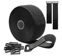 Cinghie per cavi regolabili 5 m x 5 cm con 10 anelli, cinghia per cavi antigraffio, fascetta fermacavi riutilizzabile, facile da tagliare per riordinare e organizzare i cavi, nero