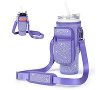 Cinica Bling Diamond - Borsa da trasporto per bottiglia d'acqua Stanley da 1134 g, con porta carte e tasca per telefono, in neoprene, con tracolla regolabile, per accessori Stanley Cup (viola)