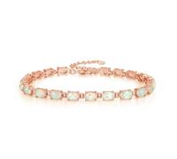 CiNily Bracciale tennis da donna placcato in oro bianco 14 K con opale regolabile di forma ovale, One Size, Rame, Opale sintetico