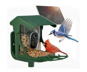 CINMOORE Mangiatoia per uccelli con telecamera a energia solare, 4 MP 2,5 K, telecamera intelligente per esterni, identificazione delle specie di uccelli AI, visualizzazione e riproduzione dal vivo