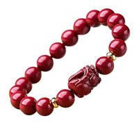 Cinnabar Wealth Pi Yao, braccialetto Feng Shui per fortuna e prosperità, braccialetto elastico per l'equilibrio dei chakra dei cristalli, 12MM, Pietra, Non pietra preziosa