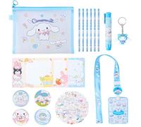 Cinnamo-roll Set Kawaii per ritorno a scuola, regalo ragazze con adesivi, badge, note adesive, matite, clip carte, astuccio matite, portachiavi