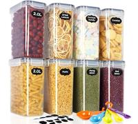 Cinnani 2L Contenitori Ermetici per Alimenti 8 Pezzi, Contenitori Plastica Cucina Organizer con Coperchio, Senza BPA Organizer Cucina per la Conservazione di Pasta, Cereali, Muesli, Farina
