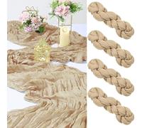 Cinnani 4 Pezzi Runner da Tavola Beige 90 x 300 cm Garza Boho Runner tavola Moderno Runner da Tavola per Formaggio per Matrimoni, Nozze Battesimo Baby Shower Vacanze Feste