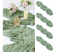 Cinnani 4 Pezzi Runner da Tavola Verde Salvia 90 x 300 cm Verde Garza Boho Runner tavola Moderno Runner da Tavola per Formaggio per Matrimoni, Nozze Battesimo Baby Shower Vacanze Feste