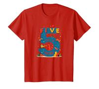 Cinque Anni di Fantastico: Celebrazione del Compleanno di Dino Adventure Maglietta, Bambini, Rosso, 2 Anni