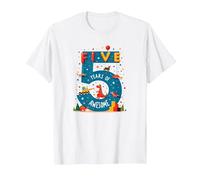 Cinque Anni di Fantastico: Celebrazione del Compleanno di Dino Adventure Maglietta, Uomo, Bianco, 6XL