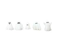 Cinque candele a forma di fantasma esaltano l'atmosfera di Halloween con una luce soffusa e design adorabili e inquietanti, perfetti per una notte o una festa spettrale.