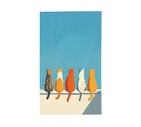 Cinque gatti su parete bianca bandiere minimaliste per casa da cortile, 0,9 x 1,5 m, striscione di auguri con occhielli per interni ed esterni, decorazioni per la casa