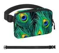 Cinque marsupi verdi con piume di pavone per donne e uomini, borsa a tracolla con tasche con cerniera, marsupio impermeabile con cinturino regolabile per allenamento, corsa, viaggi, escursionismo,