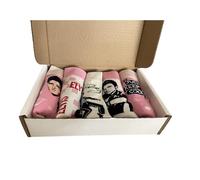 Cinque paia di calzini Elvis in una scatola - UK adulto SZ 4-8 / regalo per moglie/mamma/fidanzata/fan di Elvis, Multicolore, 4-8
