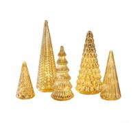 Cinque statuette di albero di Natale in resina con luci a LED, per aggiungere un'atmosfera festosa alle impostazioni del tavolo da interno