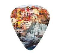 Cinque Terre - Plettri per chitarra, 12 pezzi, in celluloide, per chitarra acustica, elettrica, basso, inclusi 0,46 mm, 0,71 mm, 0,96 mm