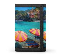 Cinque Terre - Portafogli a tre ante con porta banconote e carte di credito, 8 scomparti, portachiavi, finestra per foto, per uomo e donna, Stile 7, Taglia unica, Per tutte le stagioni