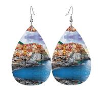 Cinque Terre scenario Orecchini in pelle fantasia, orecchini da donna, adatti per l'uso quotidiano, feste e appuntamenti