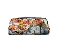 Cinque Terre Scenery - Astuccio in pelle con stampa di paesaggi di Cinque Terre, trousse da viaggio portatile, con cerniera, piccola borsa portaoggetti per donne e ragazze, Oro, Taglia unica, Beauty