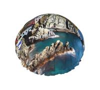 Cinque Terre Scenery - Cuffia da doccia impermeabile a doppio strato, da donna, riutilizzabile, con fascia elastica, mantiene i capelli asciutti per la doccia e la cura della pelle
