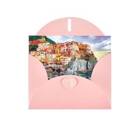 Cinque Terre Scenery Pattern Biglietti di auguri vuoti per compleanni, San Valentino, feste, matrimoni, busta rosa 10,2 x 15,2 cm