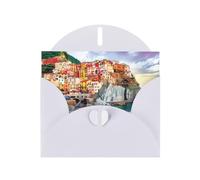 Cinque Terre Scenery Pattern Biglietti di auguri vuoti per compleanni, San Valentino, feste, matrimoni, busta bianca 10,2 x 15,2 cm