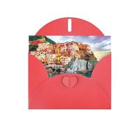 Cinque Terre Scenery Pattern Biglietti di auguri vuoti per compleanni, San Valentino, feste, matrimoni, busta rossa 10,2 x 15,2 cm