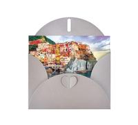 Cinque Terre Scenery Pattern Biglietti di auguri vuoti per compleanni, San Valentino, feste, matrimoni, busta grigia 10,2 x 15,2 cm