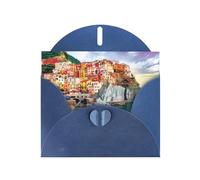 Cinque Terre Scenery Pattern Biglietti di auguri vuoti per compleanni, San Valentino, feste, matrimoni, 10,2 x 15,2 cm, busta blu