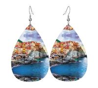 Cinque Terre Scenery Pattern orecchini, orecchini in pelle per donne, adatti per feste e uso quotidiano