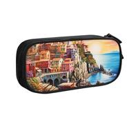 Cinque Terre Scenery Pencil Case, Zip Smooth Pencil Case, Portable Pencil Case Large School Stationery Storage Bag, Makeup Bag, Nero , Taglia unica, Beauty Case