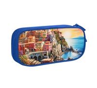 Cinque Terre Scenery Pencil Case, Zip Smooth Pencil Case, Portable Pencil Case Large School Stationery Storage Bag, Makeup Bag, Blu, Taglia unica, Beauty Case